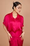 Shop_Pinki Sinha_Pink Satin Solid Flat Collar Shirt Dress _at_Aza_Fashions