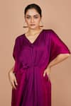 Shop_Pinki Sinha_Wine Satin Solid V-neck Ombre Kaftan _at_Aza_Fashions