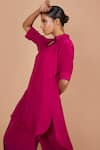 Shop_Pinki Sinha_Wine Crepe Solid Flat Collar High-low Kurta With Petal Pant _at_Aza_Fashions