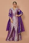 Buy_Pinki Sinha_Purple Banarsi Silk Woven Floral V-neck Kurta Sharara Set _at_Aza_Fashions