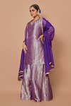 Pinki Sinha_Purple Banarsi Silk Woven Floral V-neck Kurta Sharara Set _Online_at_Aza_Fashions