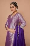 Buy_VISHWA BY PINKI SINHA_Purple Banarsi Silk Woven Floral V-neck Kurta Sharara Set _Online_at_Aza_Fashions