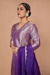 Shop_Pinki Sinha_Purple Banarsi Silk Woven Floral V-neck Kurta Sharara Set _Online_at_Aza_Fashions