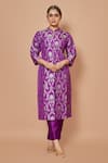 Buy_Pinki Sinha_Purple Banarsi Silk Woven Floral Mandarin Collar Kurta With Pant _at_Aza_Fashions