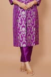 Pinki Sinha_Purple Banarsi Silk Woven Floral Mandarin Collar Kurta With Pant _Online_at_Aza_Fashions