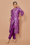 Buy_Pinki Sinha_Purple Banarsi Silk Woven Floral Mandarin Collar Kurta With Pant _Online_at_Aza_Fashions