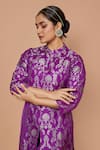 Shop_Pinki Sinha_Purple Banarsi Silk Woven Floral Mandarin Collar Kurta With Pant _Online_at_Aza_Fashions