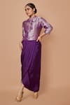 Buy_Pinki Sinha_Purple Banarsi Silk Woven Chevron Mandarin Collar Jacket With Draped Skirt _Online_at_Aza_Fashions