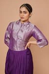 Shop_Pinki Sinha_Purple Banarsi Silk Woven Chevron Mandarin Collar Jacket With Draped Skirt _at_Aza_Fashions