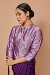 Pinki Sinha_Purple Banarsi Silk Woven Chevron Mandarin Collar Jacket With Draped Skirt _at_Aza_Fashions