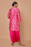 Shop_VISHWA BY PINKI SINHA_Pink Banarsi Silk Woven Floral Mandarin Collar Kurta With Dhoti Pant _at_Aza_Fashions