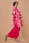 Shop_VISHWA BY PINKI SINHA_Pink Banarsi Silk Woven Floral Mandarin Collar Kurta With Dhoti Pant _Online_at_Aza_Fashions