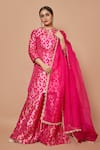 Buy_Pinki Sinha_Pink Banarsi Silk Woven Floral Keyhole Zari Kurta Sharara Set _at_Aza_Fashions