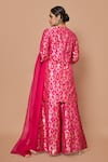 Shop_Pinki Sinha_Pink Banarsi Silk Woven Floral Keyhole Zari Kurta Sharara Set _at_Aza_Fashions