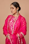 Shop_Pinki Sinha_Pink Banarsi Silk Woven Floral Keyhole Zari Kurta Sharara Set _Online_at_Aza_Fashions