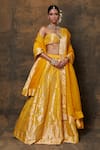 Buy_VISHWA BY PINKI SINHA_Yellow Banarsi Silk Woven Floral Jaal Lehenga Set With Unstitched Blouse Piece _at_Aza_Fashions