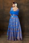 Shop_Pinki Sinha_Blue Banarsi Silk Woven Floral Jaal Lehenga Set With Unstitched Blouse Piece _at_Aza_Fashions