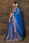 Pinki Sinha_Blue Banarsi Silk Woven Floral Jaal Lehenga Set With Unstitched Blouse Piece _Online_at_Aza_Fashions