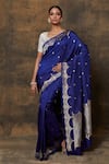 Buy_Pinki Sinha_Blue Banarsi Silk Woven Floral Jaal Scallop Saree With Running Blouse Piece _at_Aza_Fashions