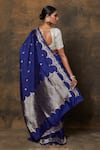 Shop_Pinki Sinha_Blue Banarsi Silk Woven Floral Jaal Scallop Saree With Running Blouse Piece _at_Aza_Fashions