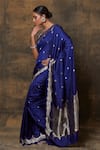 Buy_Pinki Sinha_Blue Banarsi Silk Woven Floral Jaal Scallop Saree With Running Blouse Piece _Online_at_Aza_Fashions