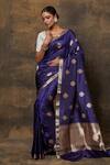 VISHWA BY PINKI SINHA_Blue Banarsi Silk Woven Butti Saree With Running Blouse Piece _Online_at_Aza_Fashions