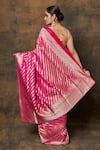 Shop_Pinki Sinha_Pink Banarsi Silk Woven Floral Vine Stripe Saree With Running Blouse Piece _at_Aza_Fashions