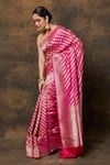 VISHWA BY PINKI SINHA_Pink Banarsi Silk Woven Floral Vine Stripe Saree With Running Blouse Piece _Online_at_Aza_Fashions