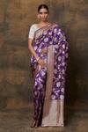 Buy_Pinki Sinha_Purple Banarsi Silk Woven Floral Vine Two-tone Saree With Running Blouse Piece _at_Aza_Fashions