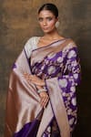 Pinki Sinha_Purple Banarsi Silk Woven Floral Vine Two-tone Saree With Running Blouse Piece _at_Aza_Fashions