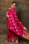 Shop_VISHWA BY PINKI SINHA_Pink Banarsi Silk Woven Butti Saree With Running Blouse Piece _Online_at_Aza_Fashions