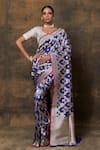 Buy_VISHWA BY PINKI SINHA_Blue Banarsi Silk Woven Floral Vine Saree With Running Blouse Piece _at_Aza_Fashions