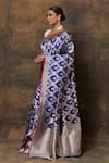 VISHWA BY PINKI SINHA_Blue Banarsi Silk Woven Floral Vine Saree With Running Blouse Piece _Online_at_Aza_Fashions