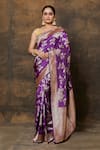 Buy_Pinki Sinha_Purple Banarsi Silk Woven Floral Two-tone Saree With Running Blouse Piece _at_Aza_Fashions