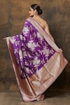 Shop_VISHWA BY PINKI SINHA_Purple Banarsi Silk Woven Floral Two-tone Saree With Running Blouse Piece _at_Aza_Fashions