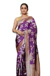 VISHWA BY PINKI SINHA_Purple Banarsi Silk Woven Floral Two-tone Saree With Running Blouse Piece _Online_at_Aza_Fashions