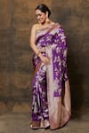 Buy_Pinki Sinha_Purple Banarsi Silk Woven Floral Two-tone Saree With Running Blouse Piece _Online_at_Aza_Fashions