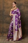 Shop_VISHWA BY PINKI SINHA_Purple Banarsi Silk Woven Floral Two-tone Saree With Running Blouse Piece _Online_at_Aza_Fashions