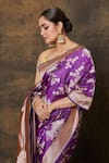 Buy_VISHWA BY PINKI SINHA_Purple Banarsi Silk Woven Floral Two-tone Saree With Running Blouse Piece 