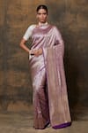 Buy_Pinki Sinha_Purple Banarsi Silk Woven Floral Vine Saree With Running Blouse Piece _at_Aza_Fashions