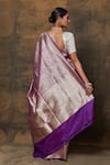 Shop_VISHWA BY PINKI SINHA_Purple Banarsi Silk Woven Floral Vine Saree With Running Blouse Piece _at_Aza_Fashions