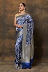 Buy_VISHWA BY PINKI SINHA_Blue Banarsi Silk Woven Floral Half Moon Saree With Running Blouse Piece _at_Aza_Fashions