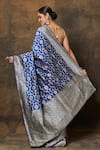 Shop_VISHWA BY PINKI SINHA_Blue Banarsi Silk Woven Floral Half Moon Saree With Running Blouse Piece _at_Aza_Fashions