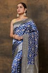 Pinki Sinha_Blue Banarsi Silk Woven Floral Half Moon Saree With Running Blouse Piece _Online_at_Aza_Fashions