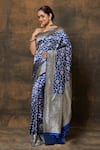 Buy_Pinki Sinha_Blue Banarsi Silk Woven Floral Half Moon Saree With Running Blouse Piece _Online_at_Aza_Fashions