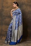 Shop_Pinki Sinha_Blue Banarsi Silk Woven Floral Half Moon Saree With Running Blouse Piece _Online_at_Aza_Fashions