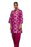 Buy_Pinki Sinha_Pink Banarsi Silk Woven Floral Vine Mandarin Pattern Kurta With Tulip Pant _Online_at_Aza_Fashions