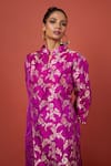 Shop_Pinki Sinha_Pink Banarsi Silk Woven Floral Vine Mandarin Pattern Kurta With Tulip Pant _Online_at_Aza_Fashions