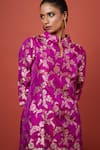 VISHWA BY PINKI SINHA_Pink Banarsi Silk Woven Floral Vine Mandarin Pattern Kurta With Tulip Pant _at_Aza_Fashions