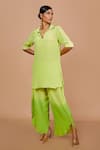 Buy_Pinki Sinha_Green Crepe Solid Flat Collar High-low Kurta With Ombre Petal Pant _at_Aza_Fashions